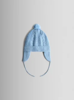 Lichtblauw - JoJo Maman Bébé Cosy Pom Pom Rib Hat