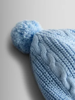 Lichtblauw - JoJo Maman Bébé Cosy Pom Pom Rib Hat