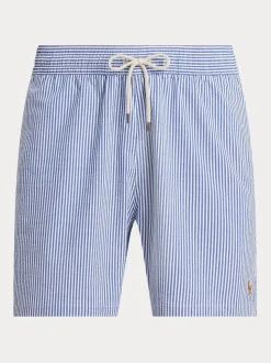 Lichtblauw - Polo Ralph Lauren Traveler klassieke seersucker zwemshort met logo