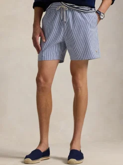 Lichtblauw - Polo Ralph Lauren Traveler klassieke seersucker zwemshort met logo