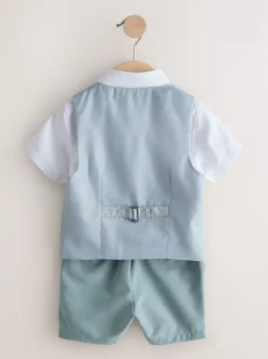 Lichtblauw - Set met gilet, overhemd, korte broek & stropdas (3mnd-9jr)