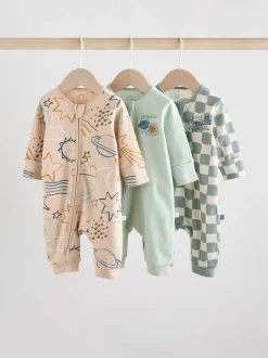 Lichtblauw - Set van 3 baby pyjama's zonder voetjes met tweewegrits van katoen (0mnd-3jr)