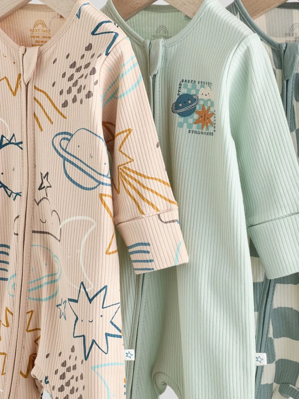 Lichtblauw - Set van 3 baby pyjama's zonder voetjes met tweewegrits van katoen (0mnd-3jr)
