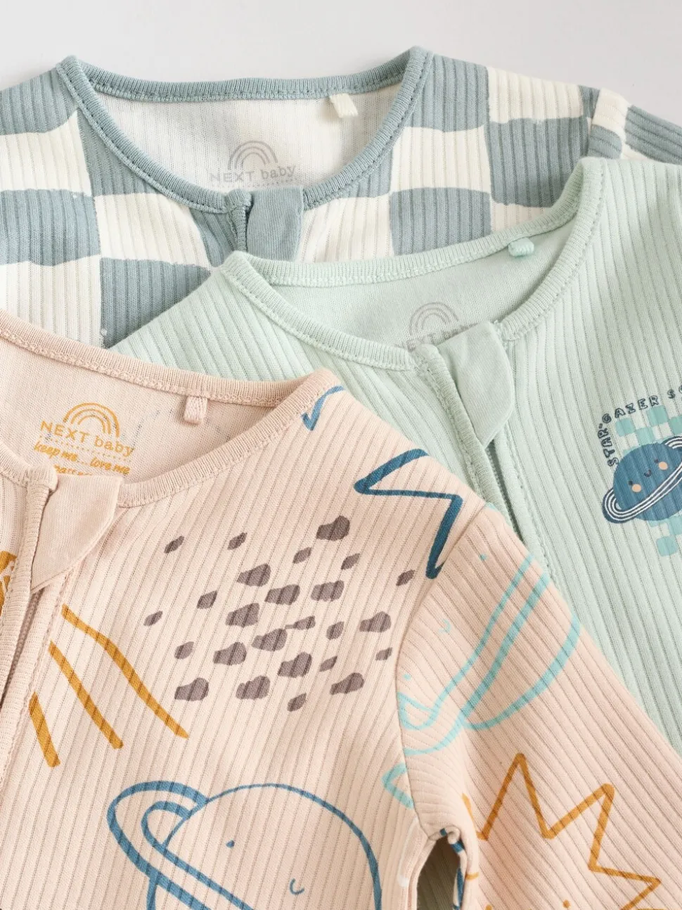 Lichtblauw - Set van 3 baby pyjama's zonder voetjes met tweewegrits van katoen (0mnd-3jr)