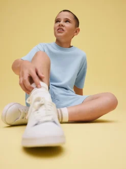 Lichtblauw - Set van T-shirt met textuur en korte mouwen en shorts (3 - 16 jr)