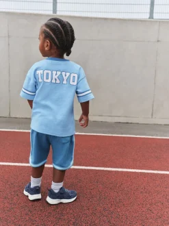 Lichtblauw - Short Sleeve Varsity Shorts Set (3mths-7yrs)