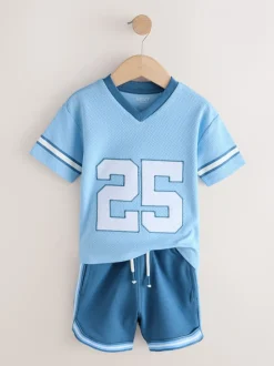 Lichtblauw - Short Sleeve Varsity Shorts Set (3mths-7yrs)
