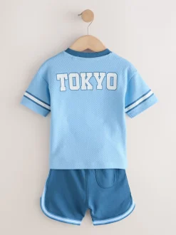 Lichtblauw - Short Sleeve Varsity Shorts Set (3mths-7yrs)