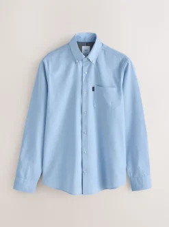 Lichtblauw - Slim Fit - Gemakkelijk te strijken Oxford overhemd met doorlopende knopen