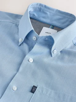 Lichtblauw - Slim Fit - Gemakkelijk te strijken Oxford overhemd met doorlopende knopen