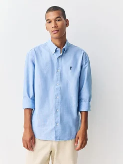 Lichtblauw - Slim Fit - Oxford-hemd met lange mouwen
