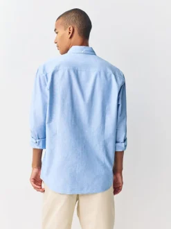 Lichtblauw - Slim Fit - Oxford-hemd met lange mouwen