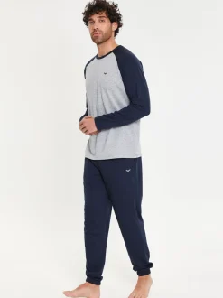 Lichtblauw - Threadbare - Pyjamaset van gemengde stoffen met lange mouwen