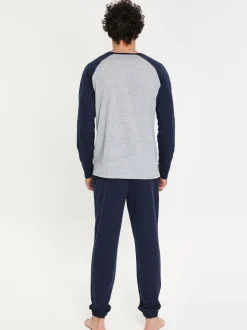 Lichtblauw - Threadbare - Pyjamaset van gemengde stoffen met lange mouwen
