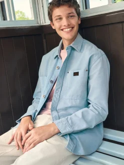 Lichtblauw - Twin Pocket Canvas Shacket Overshirt
