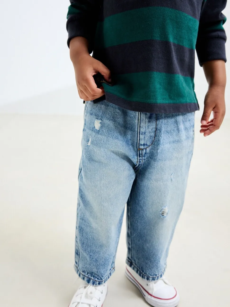 Lichtblauw denim met slijtageplekken - Jeans met wijde pijpen (3 mnd-7 jr)