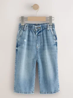 Lichtblauw denim met slijtageplekken - Jeans met wijde pijpen (3 mnd-7 jr)