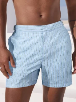 Lichtblauw, meerkleurig gestreept - Signature Tailored zwembroek met tailleband