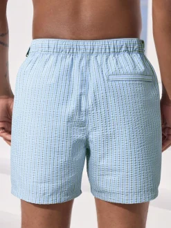 Lichtblauw, meerkleurig gestreept - Signature Tailored zwembroek met tailleband