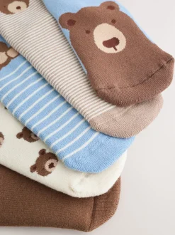 Lichtblauw met beer - Set van 5 Cosy Terry sokken met hoog katoengehalte