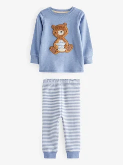 Lichtblauw met beer - Verpakking van 3 knusse pyjama's (9mnd-6jr)