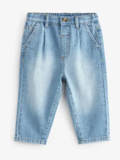 Lichtblauwe denim - Jeans met geplooide voorkant (3mnd-7jr)