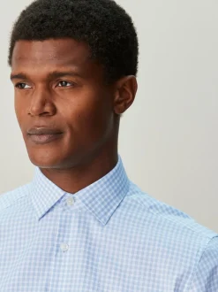Lichtblauwe gingham-ruit - Cotton Rich Long Sleeve Formal Shirt