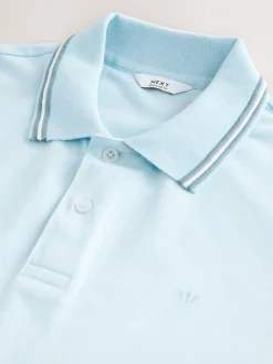 Lichtblauwe ottoman - Regular fit poloshirt met korte mouwen en contrasterende randen