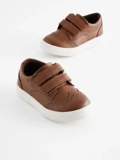 Lichtbruin - Brogue schoenen met klittenbandsluiting