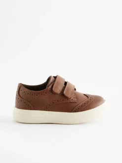 Lichtbruin - Brogue schoenen met klittenbandsluiting