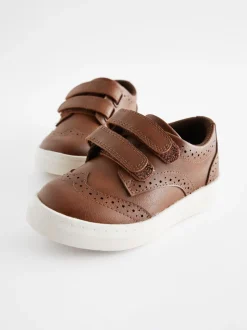 Lichtbruin - Brogue schoenen met klittenbandsluiting