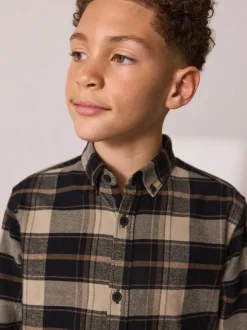 Lichtbruin - Geruit overhemd met lange mouwen van geborsteld katoen (3-16jaar)