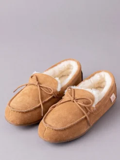 Lichtbruin - Lakeland leren mocassins met schapenvacht voor heren