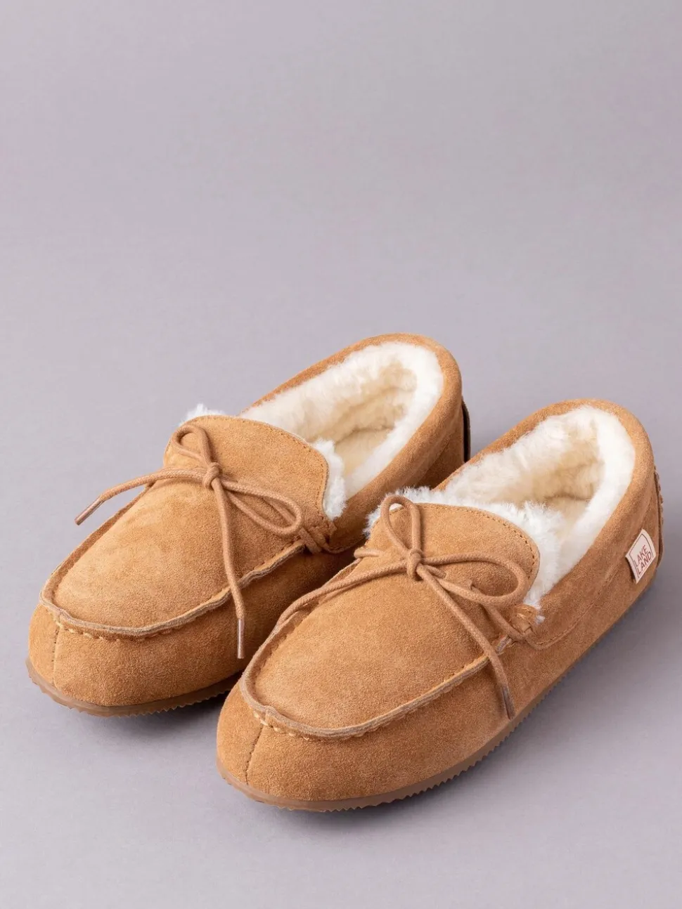 Lichtbruin - Lakeland leren mocassins met schapenvacht voor heren