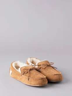 Lichtbruin - Lakeland leren mocassins met schapenvacht voor heren