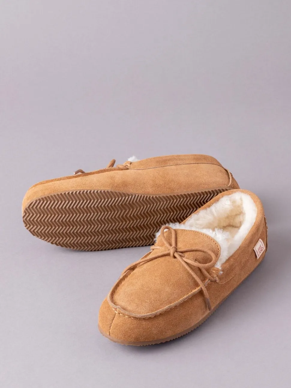 Lichtbruin - Lakeland leren mocassins met schapenvacht voor heren