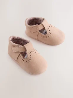 Lichtbruin - Leren babyschoen met T-bandje (0 - 24 mnd)