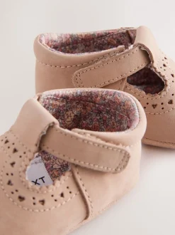 Lichtbruin - Leren babyschoen met T-bandje (0 - 24 mnd)