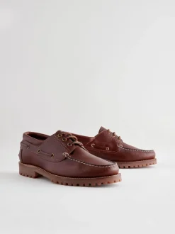 Lichtbruin - Leren bootschoenen met profielzool