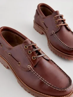 Lichtbruin - Leren bootschoenen met profielzool