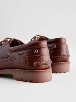 Lichtbruin - Leren bootschoenen met profielzool