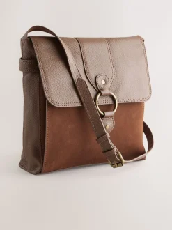 Lichtbruin - Leren messenger-tas met vak