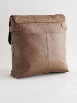 Lichtbruin - Leren messenger-tas met vak