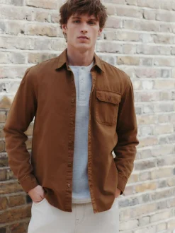 Lichtbruin - Long Sleeve Garment Dyed Oxford Shirt
