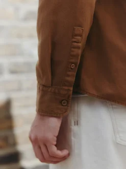 Lichtbruin - Long Sleeve Garment Dyed Oxford Shirt