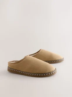 Lichtbruin - Microsuede Taped Mule Slippers