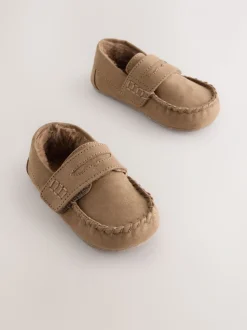 Lichtbruin - Mocassin-pantoffels met klittenbandsluiting