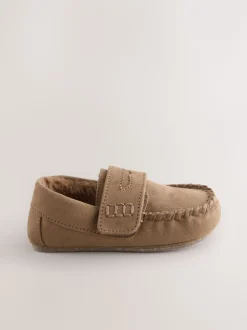 Lichtbruin - Mocassin-pantoffels met klittenbandsluiting