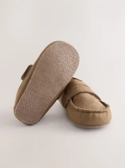 Lichtbruin - Mocassin-pantoffels met klittenbandsluiting