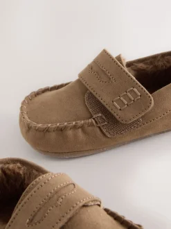 Lichtbruin - Mocassin-pantoffels met klittenbandsluiting